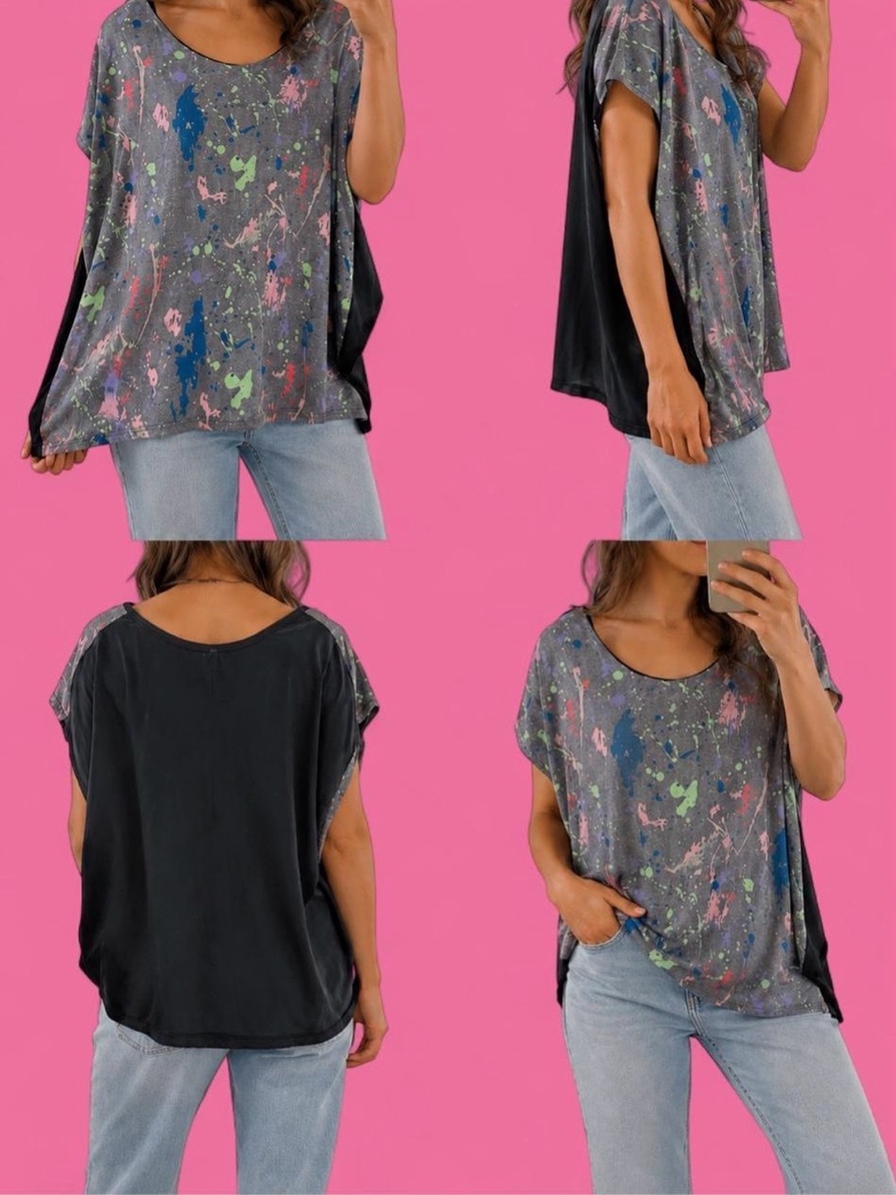 Artsy neon splatter dolman short sleeve top attitudes by Renee sz L